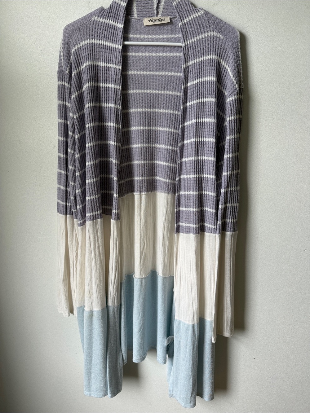 Haptics Colorblock Open-Front Cardigan - soft purple, Cream & Light Blue